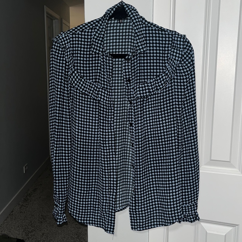 Who What Wear Size XS Collared Ruffles‎ Work Patterned Blouse